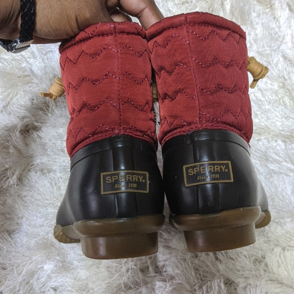 Women's Sperry Top Sider Saltwater Chevron Red Boots 6 - Picture 5 of 9